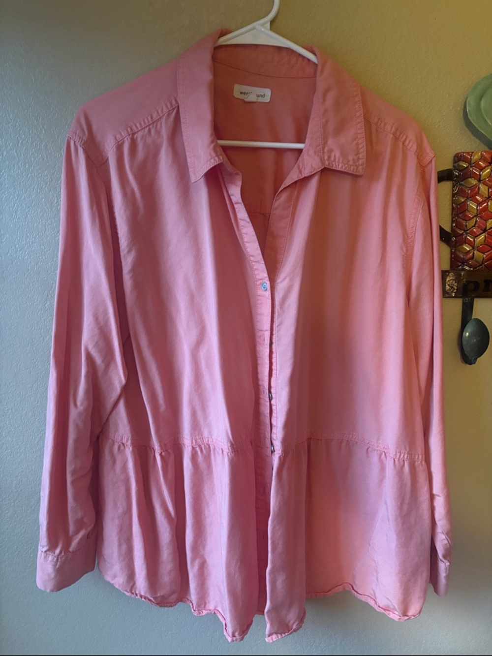 Peach Button-Front Peplum Blouse